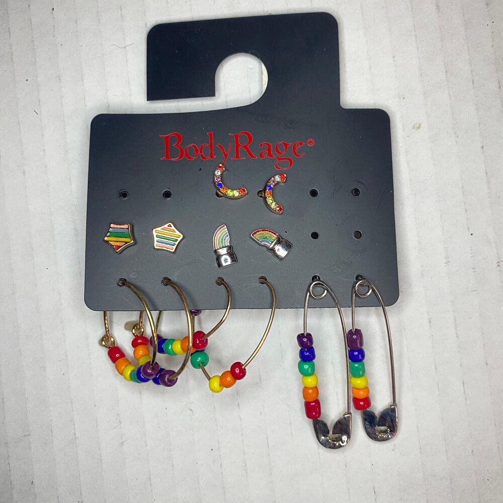 Women's Pride Beaded Rainbow Rhinestone Star Set of 6 Earrings